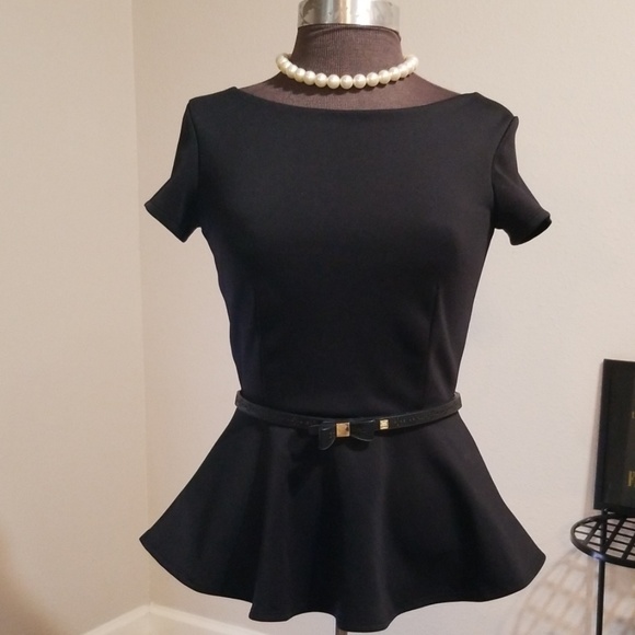 Bisou Bisou Tops - BISOU BISOU Jet Black Peplum Top
